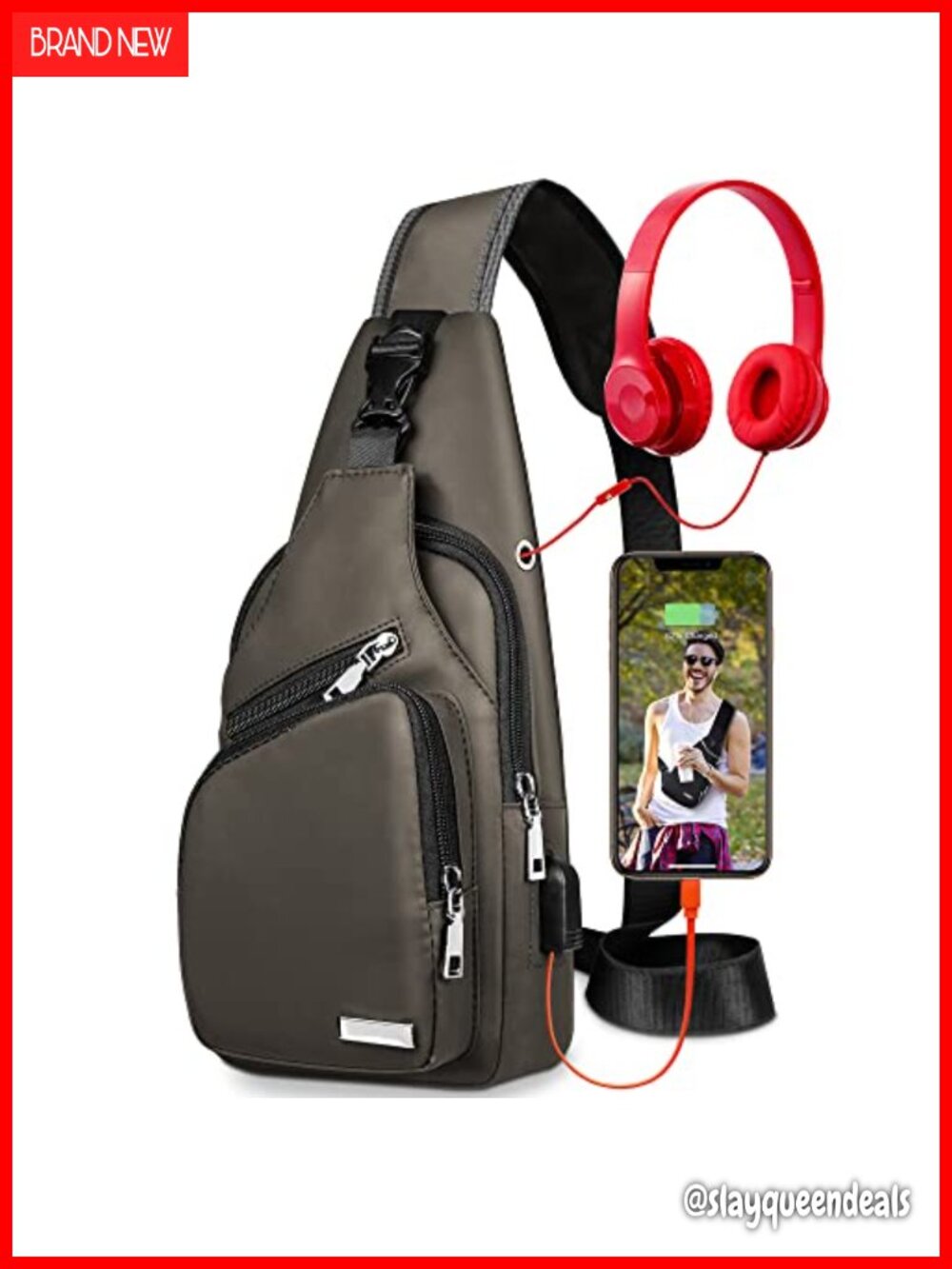 Waterproof PU Leather Sling Bag Crossbody Backpack for Hiking Travel